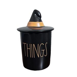 Rae Dunn "Things" Small Canister with Witch‎ Hat Topper Black Halloween